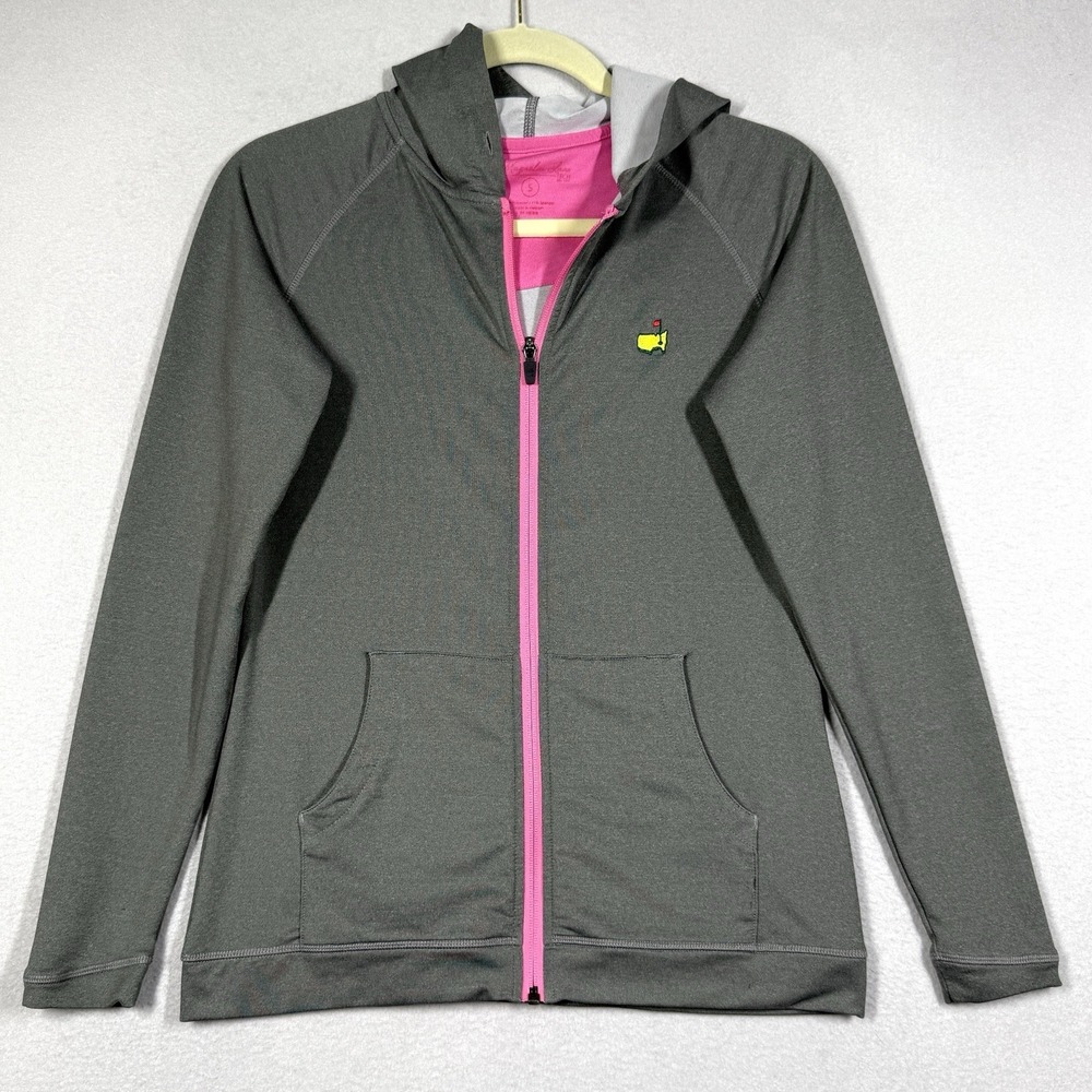 Magnolia Lane Masters Tech Hoodie Womens Small Full Zip Grey Pink Golf Jacket